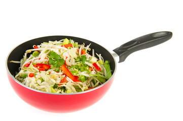 frying wok pan with vegetables