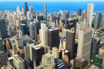 Naklejka premium Widok z lotu ptaka Downtown Chicago