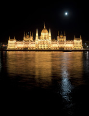 Hungarian parliament with Moon at night, Budapest