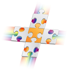 Orange puzzle piece on grey pieces with jets