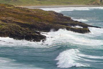 Irish coast with huge waves at Barley Cove beach, Co. Cork