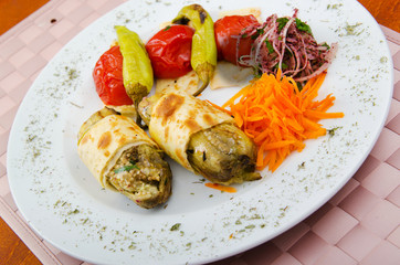 Grilled vegetables served in the plate
