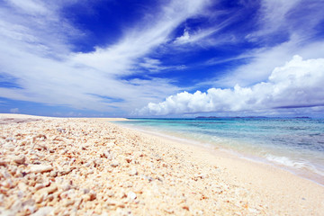 Fototapeta na wymiar ナガンヌ島の美しい砂浜とサンゴ礁の海