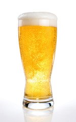 Glass of beer on a white background