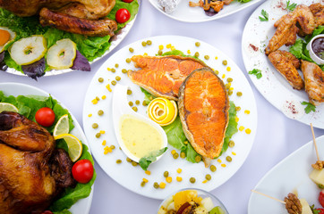 Table served with tasty meals