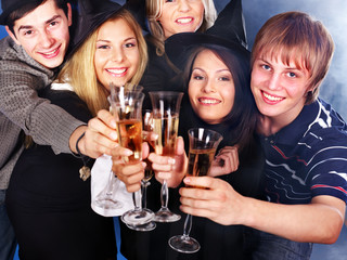 Group young people at nightclub.