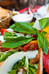 Fresh chicken salad with tomatoes