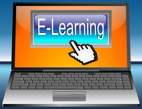 Laptop mit E-Learning Button