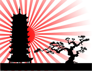 the Japanese landscape silhouette vector