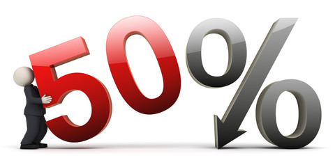 3d business man with 50 percent sign