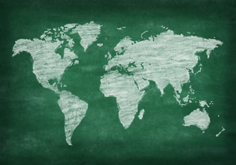 world map on chalkboard ,chalk drawing