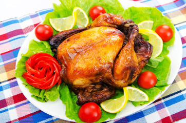 Roasted turkey on the festive table