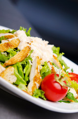 Ceasar salad served in the plate