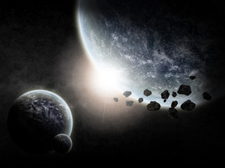 Planets in space and asteroids