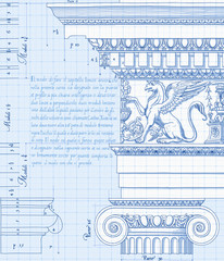 hand draw sketch ionic architectural order - blueprint