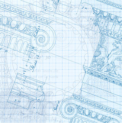 Hand draw sketch ionic architectural blueprint