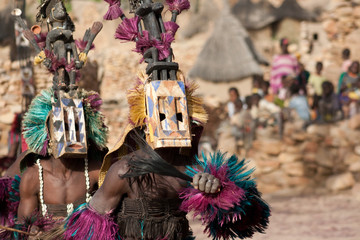 Satibe mask and the Dogon dance, Mali. - obrazy, fototapety, plakaty