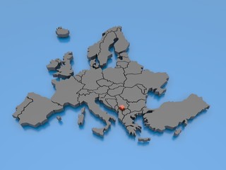 3d rendering of a map of Europe - Kosovo