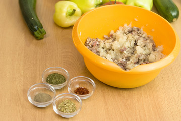 forcemeat with spices and rice for stuffing peppers