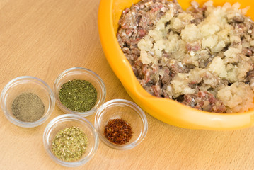 forcemeat with spices and rice for stuffing peppers