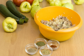 forcemeat with spices and rice for stuffing peppers