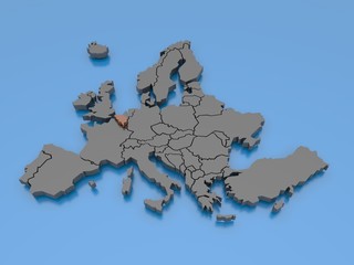 3d rendering of a map of Europe - Belgium
