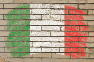 flag of Italy on grunge brick wall painted with chalk