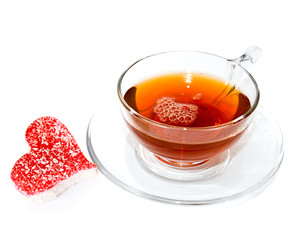 Mugs of coffee with sweet heart