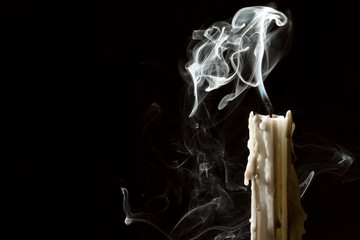 Candle blow off with smoke - obrazy, fototapety, plakaty
