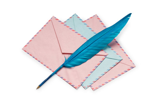 Letter and feathe isolated on the white