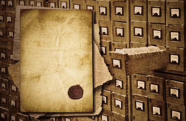 Old documents heap over archive cabinet  background - obrazy, fototapety, plakaty