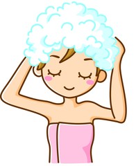 シャンプーする女性