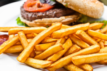 Cheese burger - American cheese burger with fresh salad