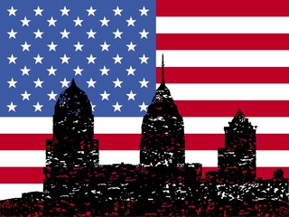 Fototapeta na wymiar Grunge Philadelphia skyline with flag illustration
