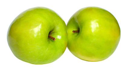 Green apples on white background, isolated