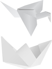 paper ship and crane illustration