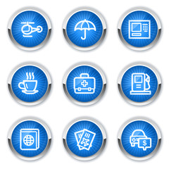 Travel web icons set 4, blue  buttons