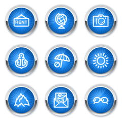 Travel web icons set 5, blue  buttons