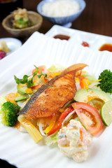 Japanese cuisine .Salmon Steak with Vegetable