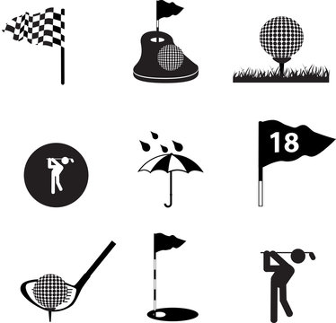 Golf icon set on black