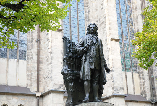 Johann Sebastian Bach statue in front of the Thomas church in Leipzig, Germany