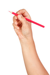 Caucasian hand with red pencil