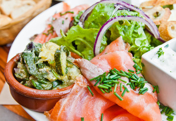 Fresh seafood salad with smoked salmon