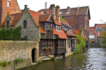 Classic view of channels of Bruges. Belgium.