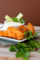 Hot and Spicy Buffalla Wings with Blue Cheese Dipping Sauce