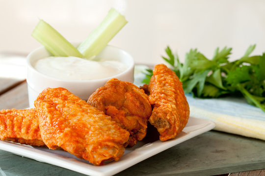 Hot and Spicy Buffalla Wings with Blue Cheese Dipping Sauce
