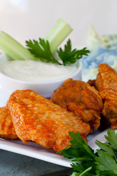 Hot and Spicy Buffalla Wings with Blue Cheese Dipping Sauce