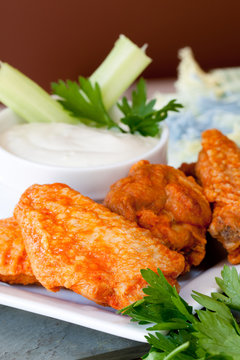 Hot and Spicy Buffalla Wings with Blue Cheese Dipping Sauce