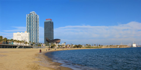beach and tower houses in barcelona
