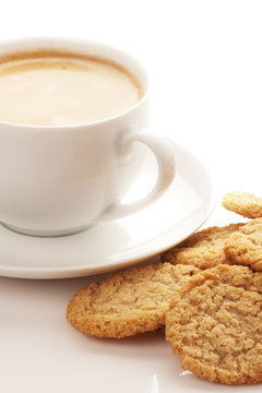 cup of coffee and oatmeal cookies